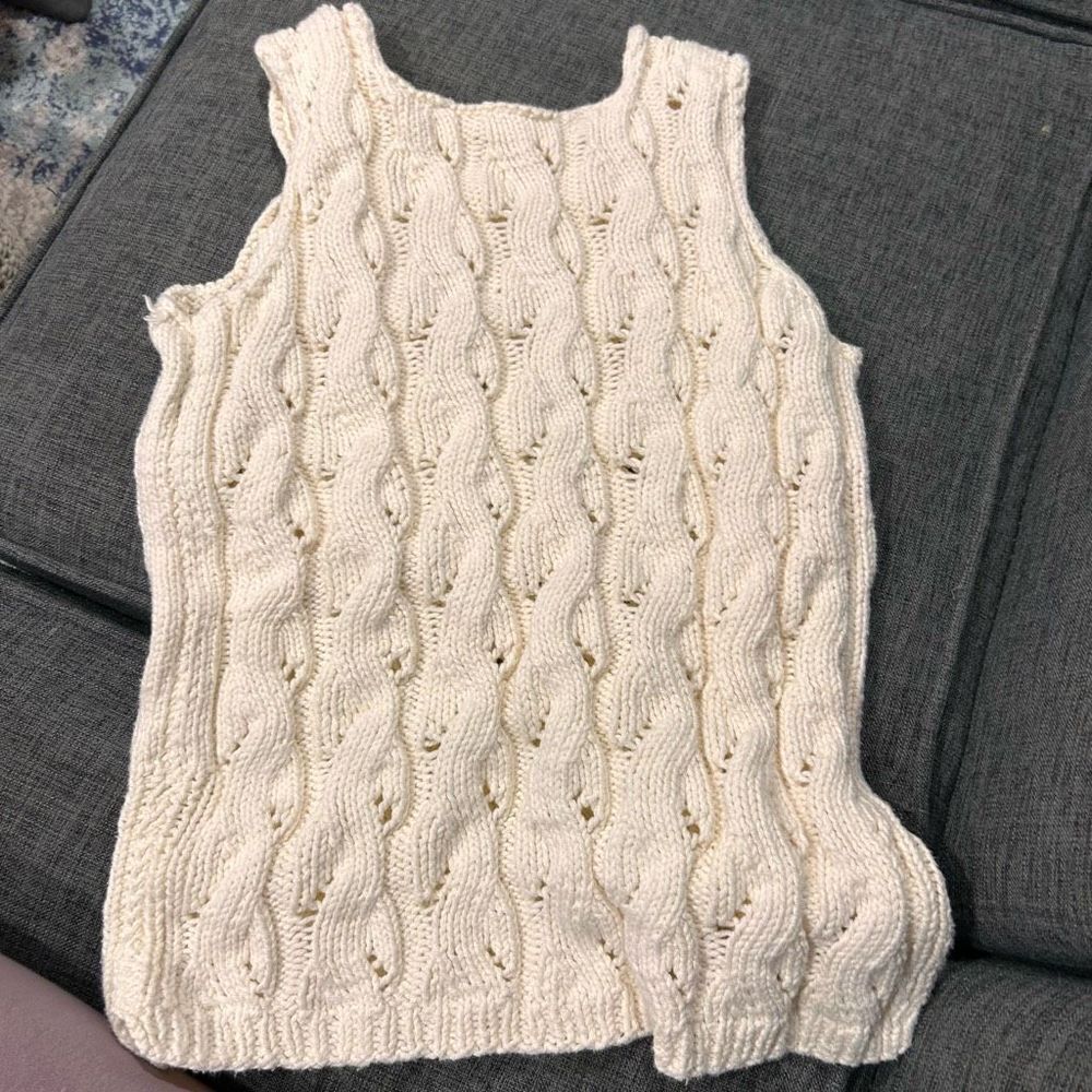Hand Knit Cotton Sweater Vest White Cream